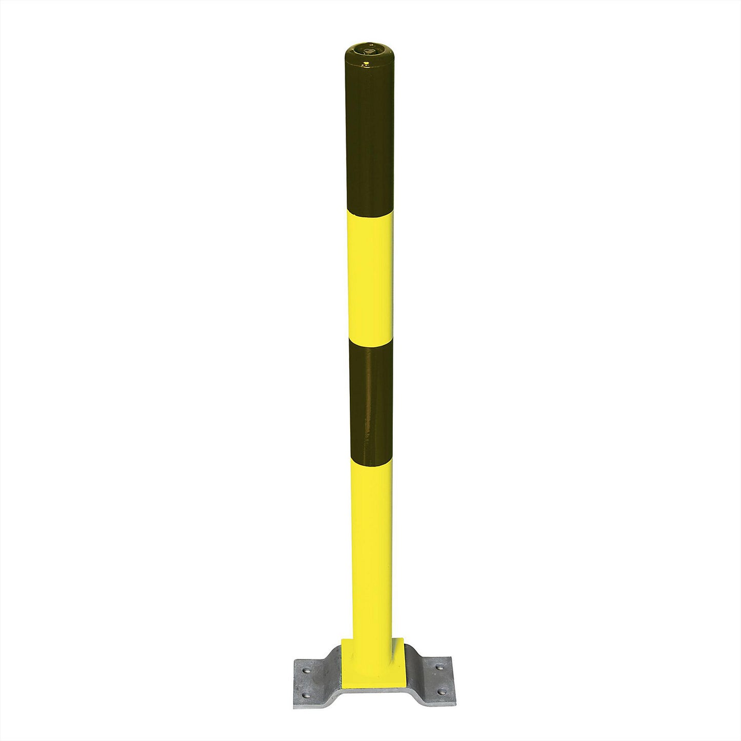 Barrier post made of steel, for bolting in place, Ø 76 mm, black/yellow, 2 chain eyelets.