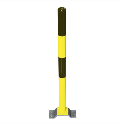 Barrier post made of steel, for bolting in place, Ø 76 mm, black/yellow.