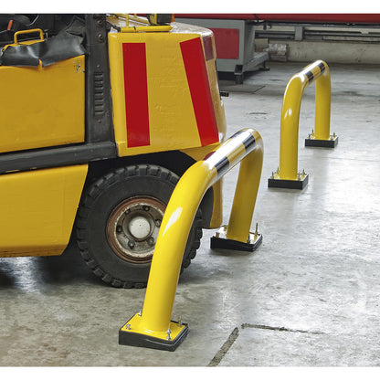 Impact protection guard, steel, Ø 76 mm, with spring element, for indoor use, HxW 390 x 2000 mm.