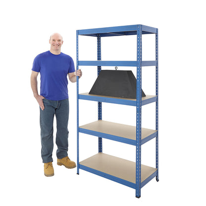 Boltless shelving unit, blue, 5 moulded chipboard shelves, max. load 265 kg, HxWxD 1780 x 900 x 450 mm.