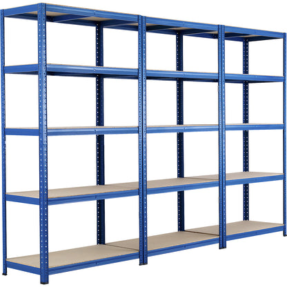 Boltless shelving unit, pack of 3, 5 moulded chipboard shelves, max. load 175 kg, HxWxD 1780 x (3)x900 x 450 mm.