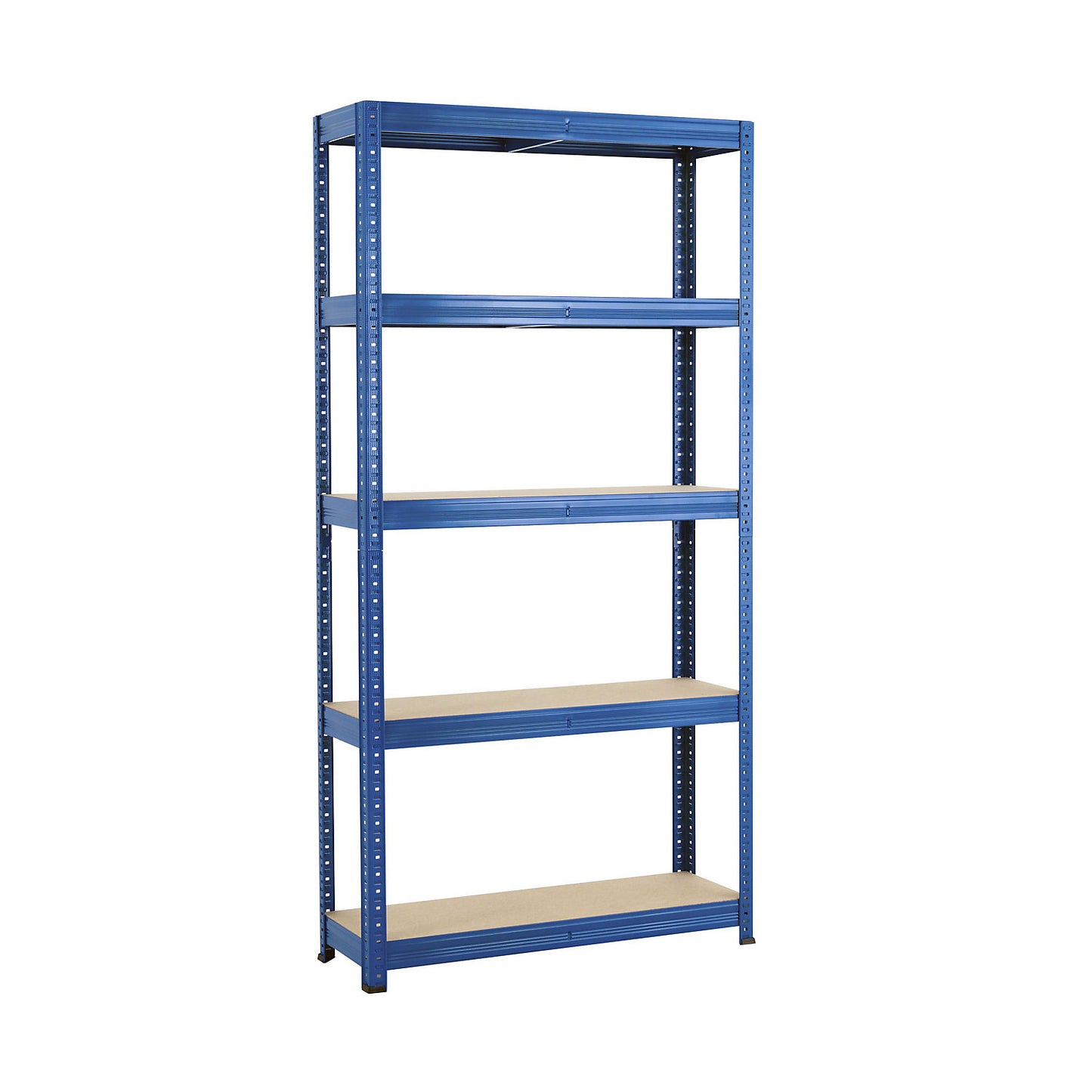 Boltless shelving unit, blue, 5 moulded chipboard shelves, max. load 265 kg, HxWxD 1780 x 900 x 300 mm.