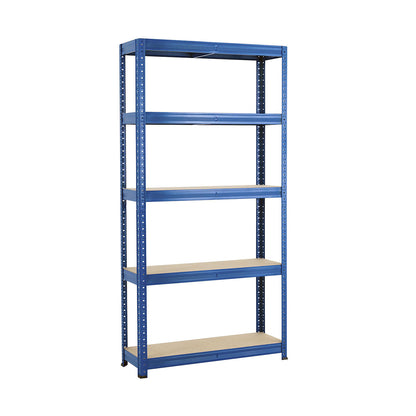 Boltless shelving unit, blue, 5 moulded chipboard shelves, max. load 265 kg, HxWxD 1780 x 900 x 300 mm.