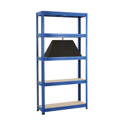 Boltless shelving unit, blue, 5 moulded chipboard shelves, max. load 265 kg, HxWxD 1780 x 900 x 300 mm.