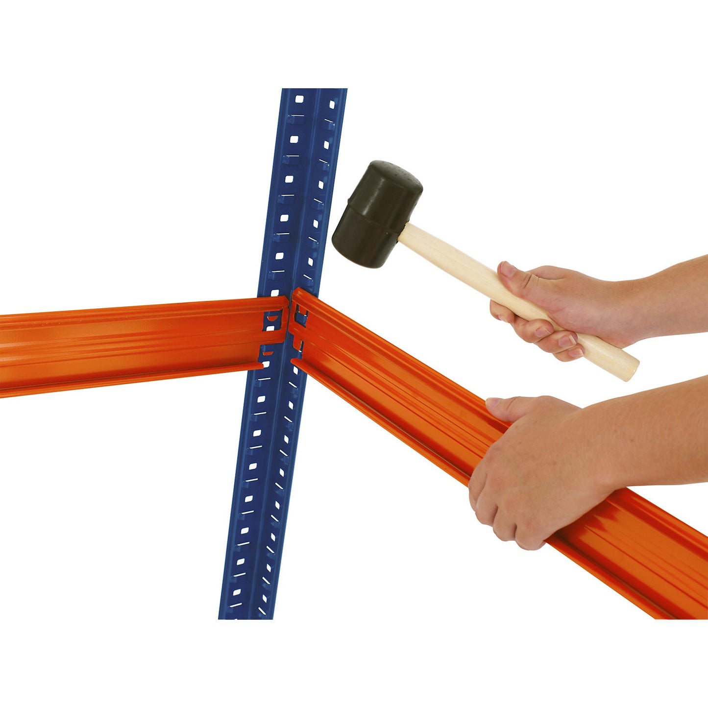 Boltless shelving unit, blue / orange, max. bay load 1200 kg, HxWxD 1780 x 1800 x 600 mm, 4 moulded chipboard shelves.