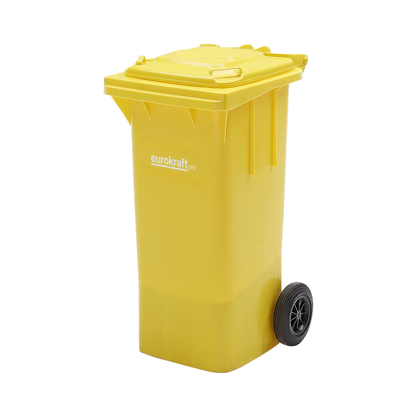 Plastic waste bin DIN EN 840, capacity 80 l, WxHxD 448 x 932 x 514 mm, yellow.