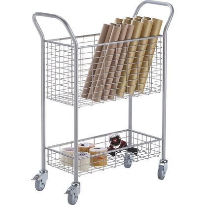 Office and mail distribution trolley, max. load 200 kg, white aluminium, LxWxH 1005 x 380 x 1245 mm, 2 shelves.