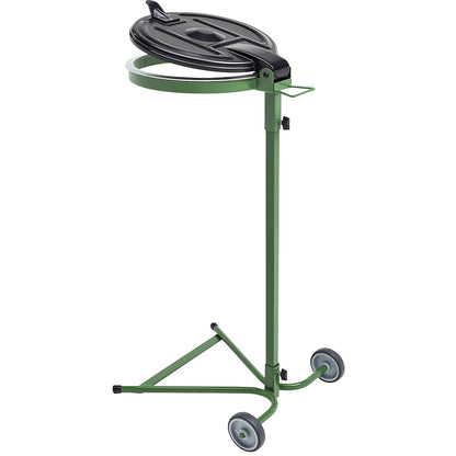 Waste sack stand, for capacity 120 l, 2-wheeled base, green, plastic lid.