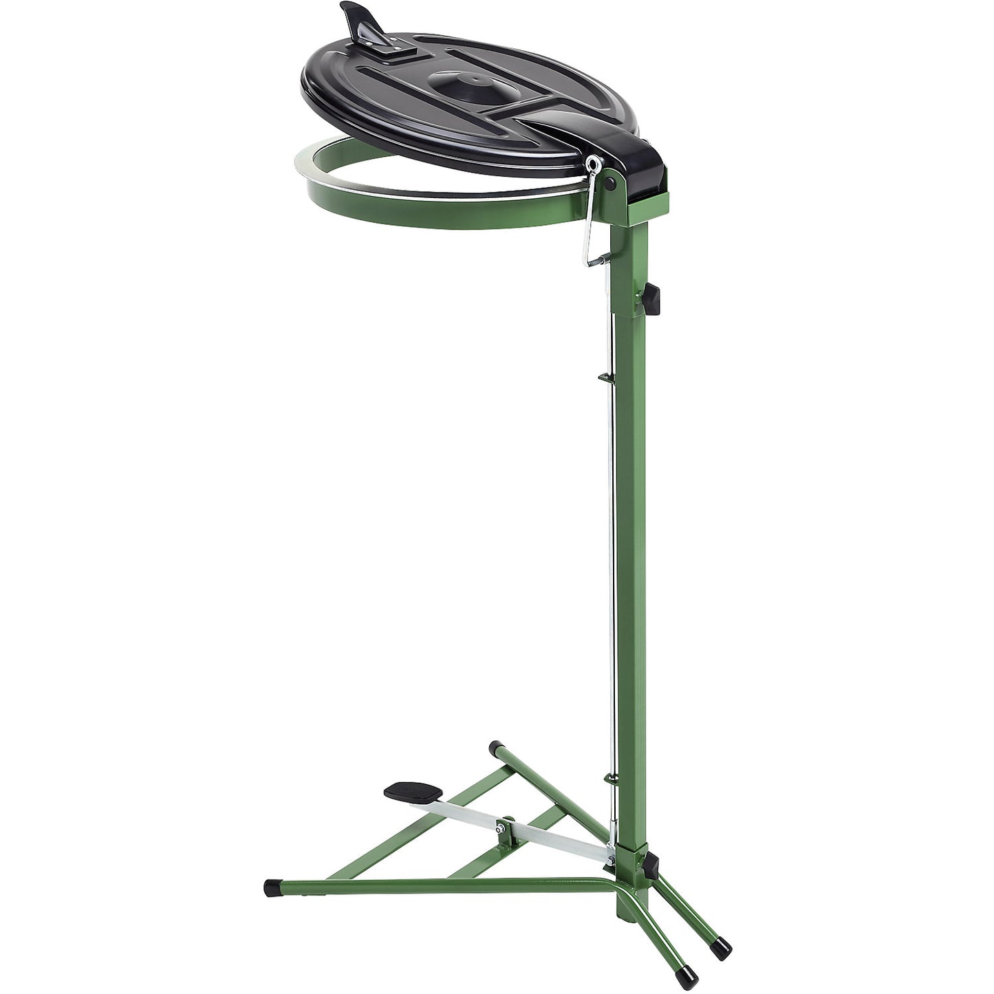 Waste sack stand, static frame, for capacity 120 l, with pedal, green, plastic lid.