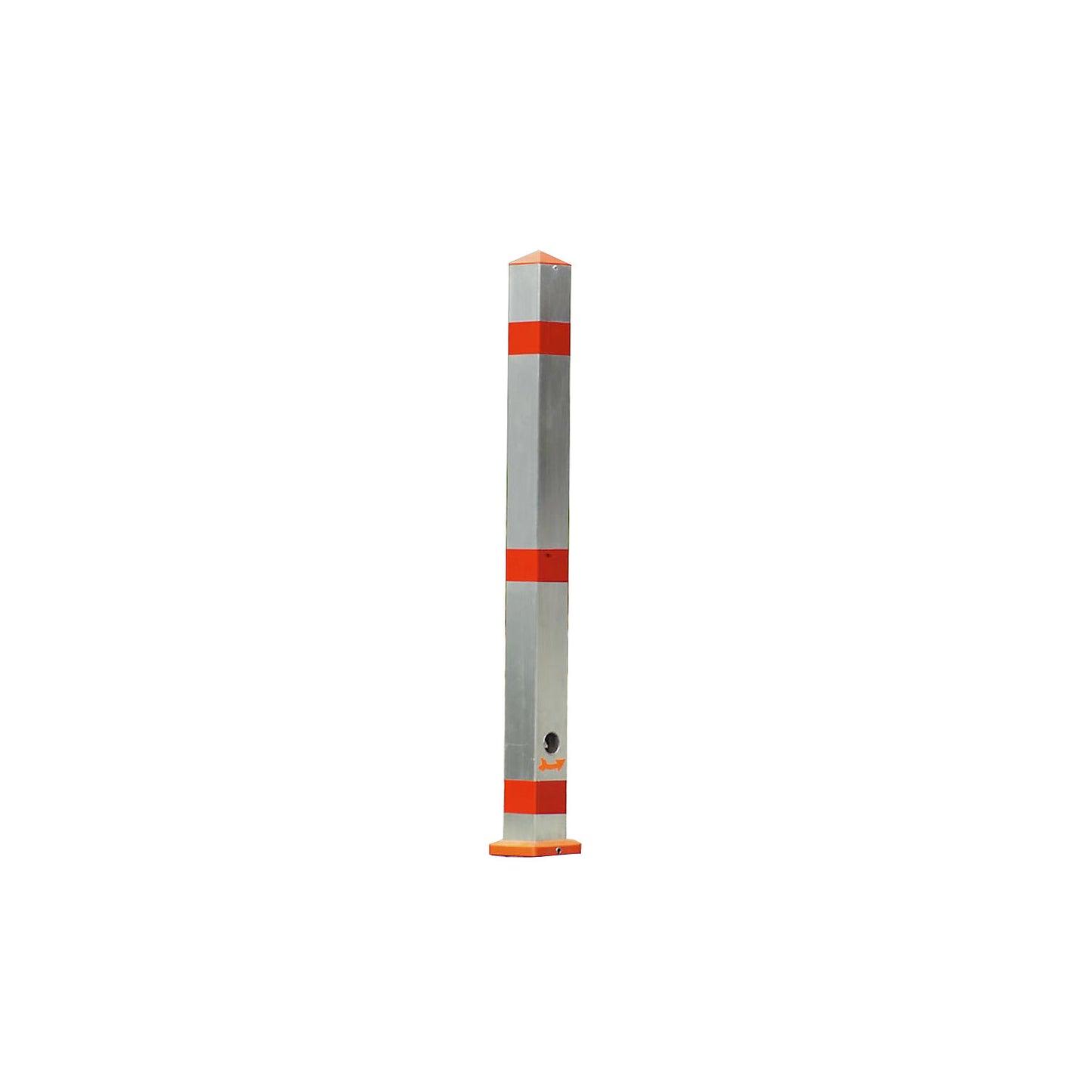 Barrier post made of tubular steel, removable, with base sleeve, square, 70 x 70 mm.