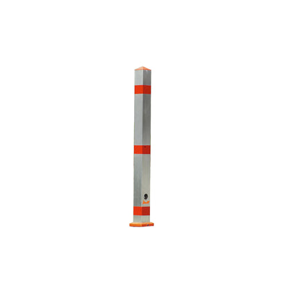 Barrier post made of tubular steel, removable, with base sleeve, square, 70 x 70 mm.