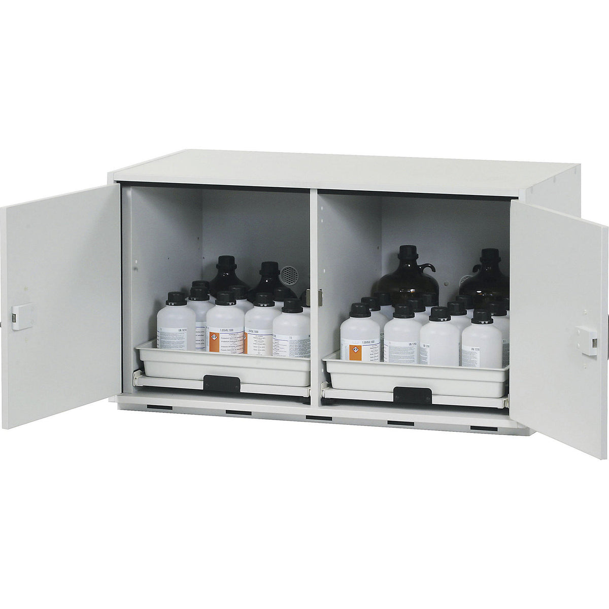 Hazardous goods base cupboard for acids and alkaline solutions, 2-door, HxWxD 600 x 1100 x 570 mm, 2 drawers.