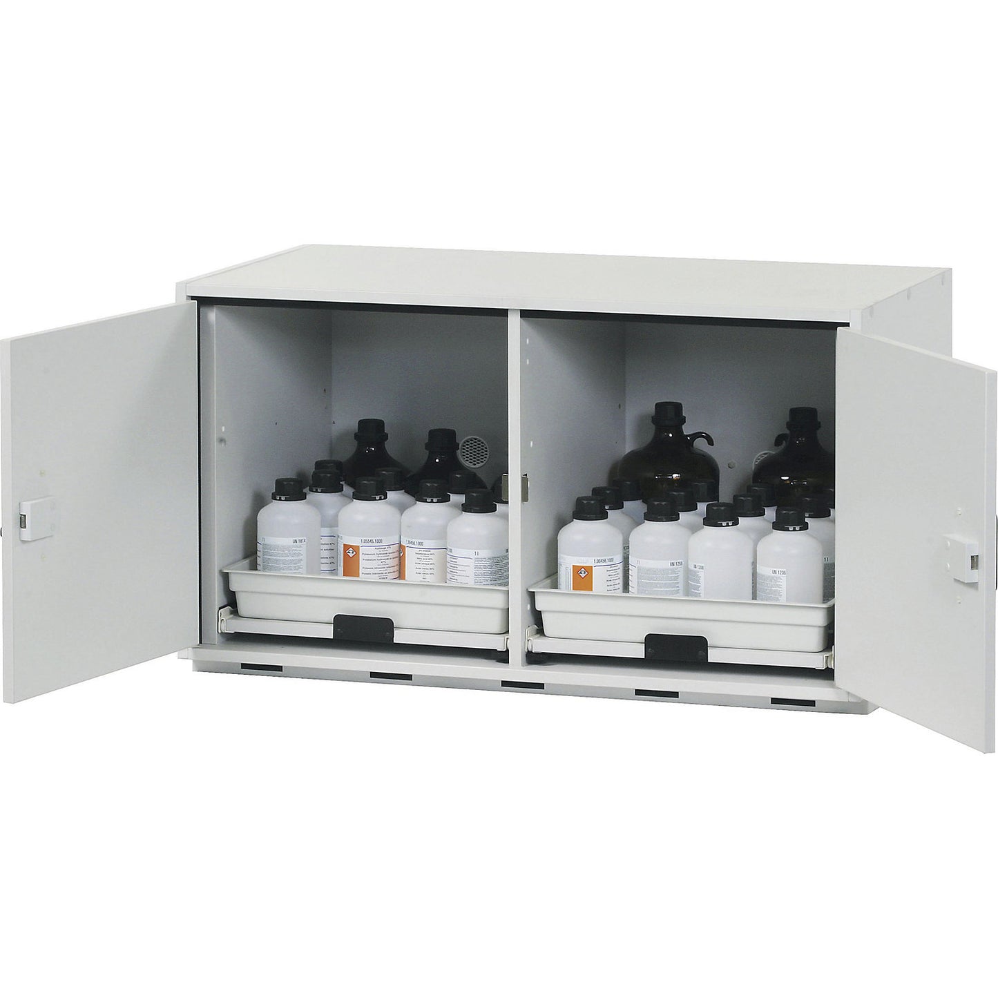 Hazardous goods base cupboard for acids and alkaline solutions, 2-door, HxWxD 600 x 1100 x 570 mm, 2 drawers.