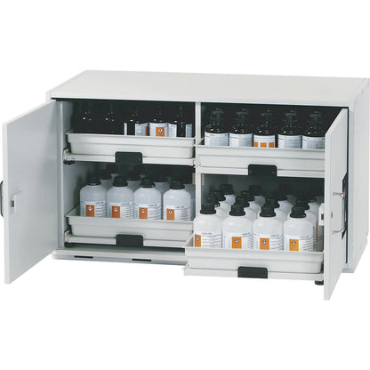 Hazardous goods base cupboard for acids and alkaline solutions, 2-door, HxWxD 600 x 1100 x 570 mm, 4 drawers.