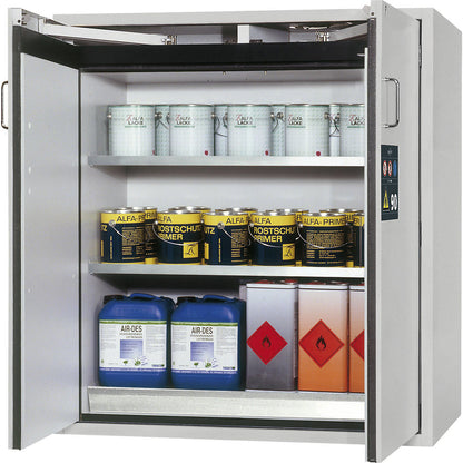 Fire resistant hazardous goods storage cupboard, type 90, 2 door, external HxWxD 1298 x 1200 x 615 mm, grey, stainless steel.