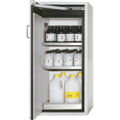 Fire resistant hazardous goods storage cupboard, type 90, 1 door, external HxWxD 1298 x 600 x 615 mm, grey, stainless steel.