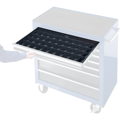 Drawer divider set, 9 longitudinal dividers, 4 cross dividers for 75 mm high drawer, for tool trolley.