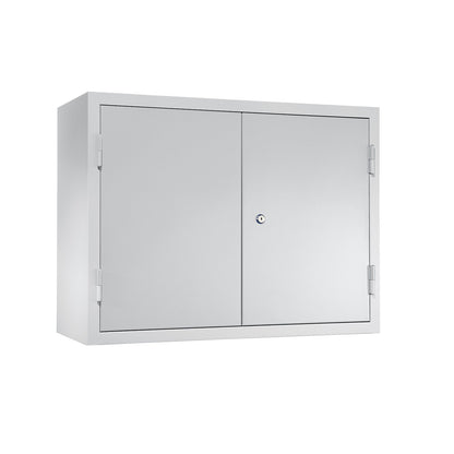 Wall mounted cupboard for the workshop, HxWxD 600 x 800 x 320 mm, solid panel doors, light grey RAL 7035.