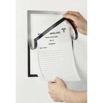 DURAFRAME® NOTE A4 information frame, for labelling directly, self adhesive, pack of 5, silver.