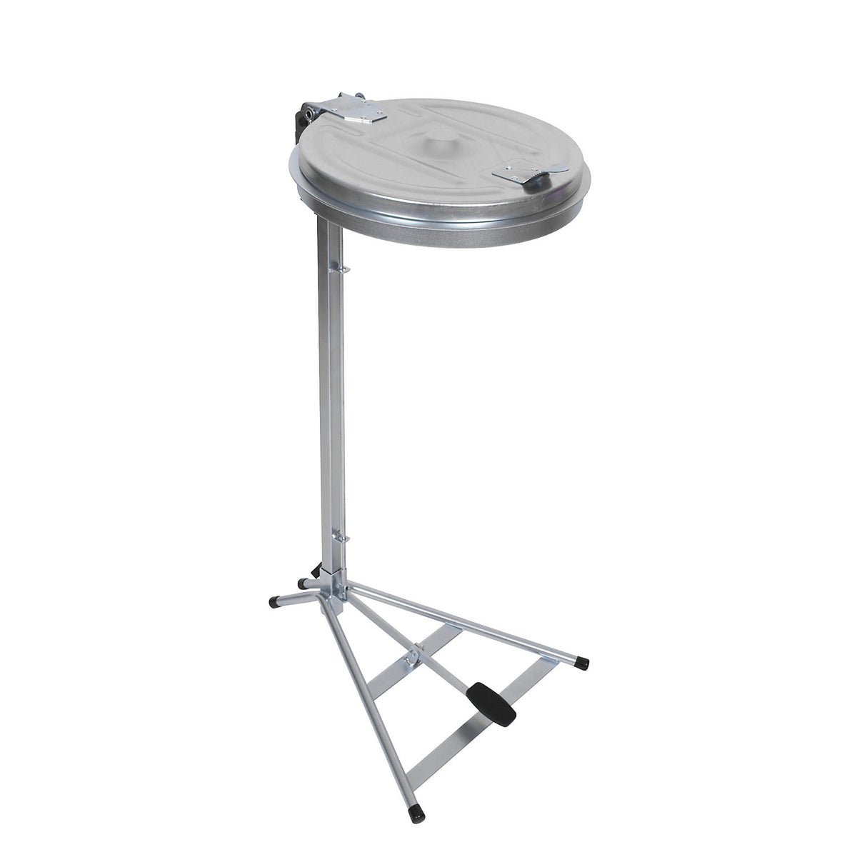 Waste sack stand, static frame, for capacity 120 l, with pedal, zinc plated, steel lid.