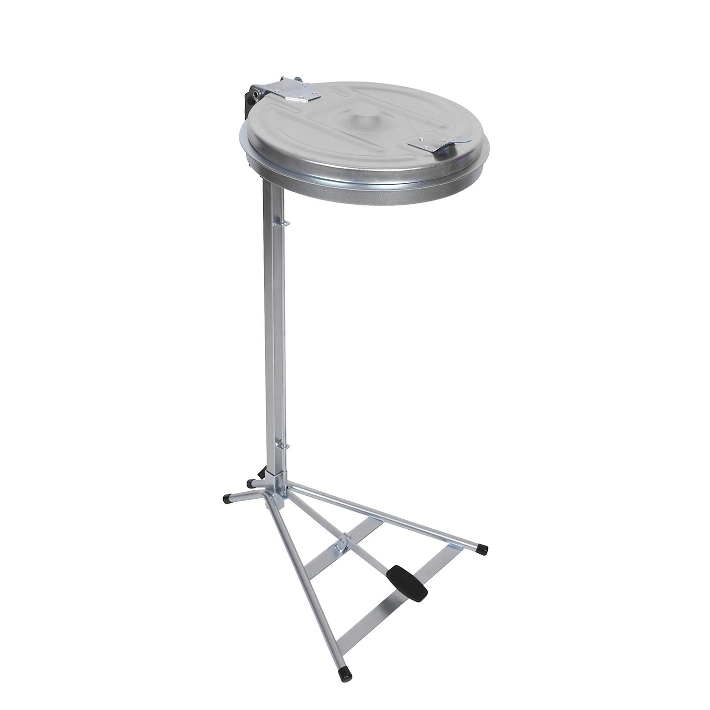 Waste sack stand, static frame, for capacity 120 l, with pedal, zinc plated, steel lid.