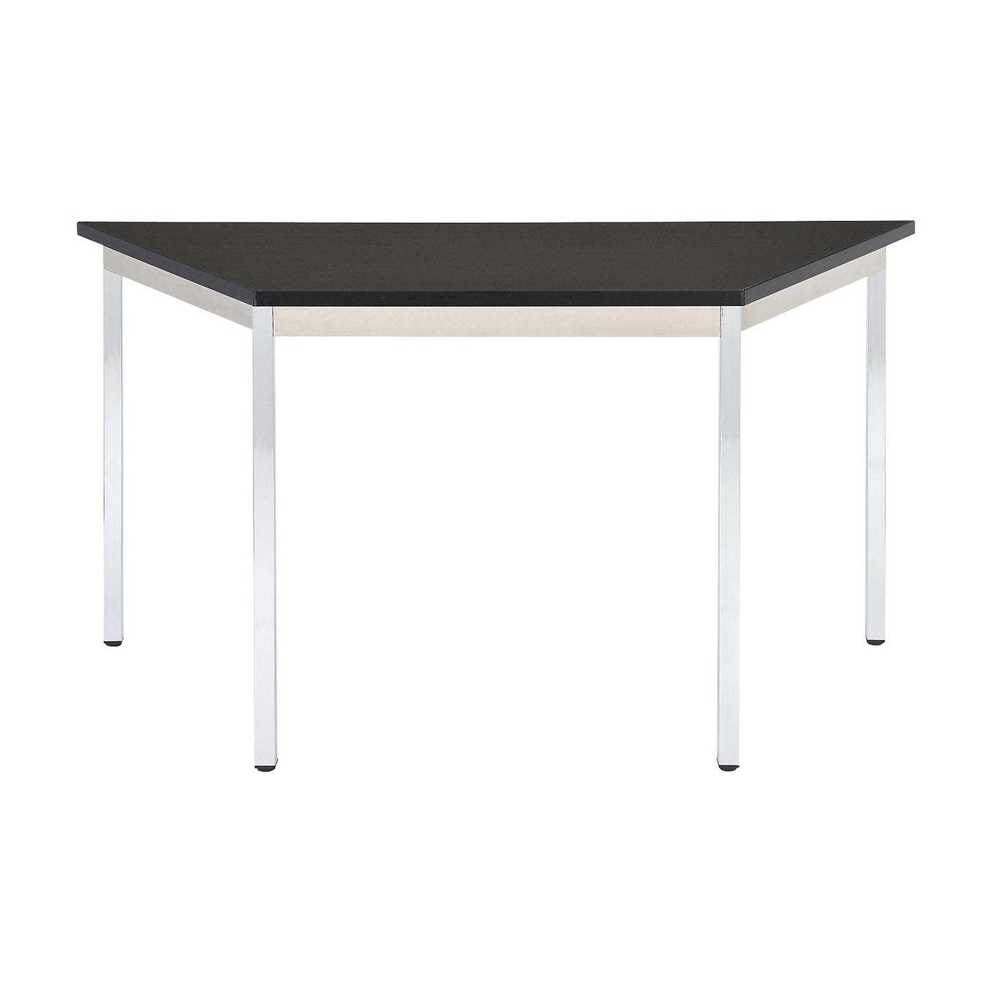 Multipurpose table, trapezoidal, HxWxD 740 x 1400 x 700 mm, black top, chrome plated frame.