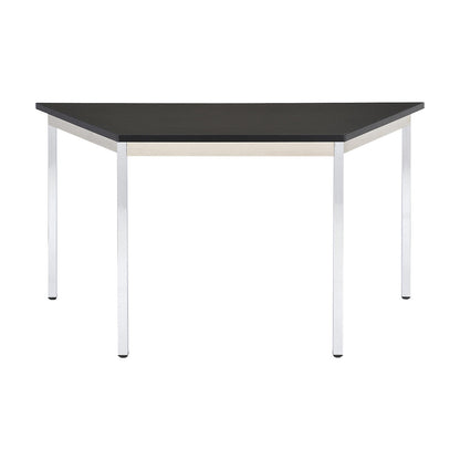 Multipurpose table, trapezoidal, HxWxD 740 x 1400 x 700 mm, black top, chrome plated frame.