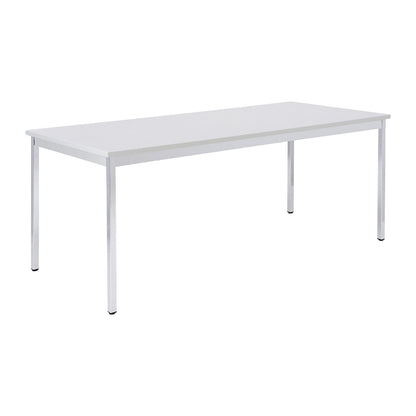 Multipurpose table, rectangular, WxH 1200 x 740 mm, depth 800 mm, light grey top, chrome plated frame.