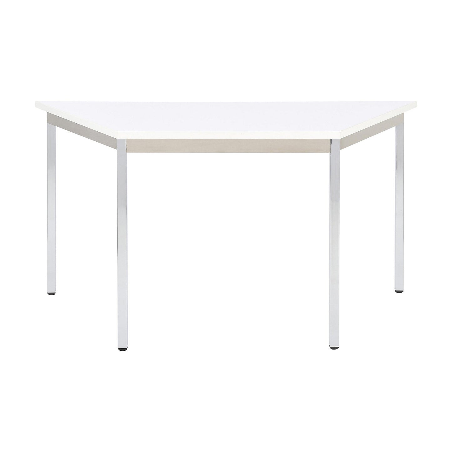 Multipurpose table, trapezoidal, HxWxD 740 x 1200 x 600 mm, white top, chrome plated frame.