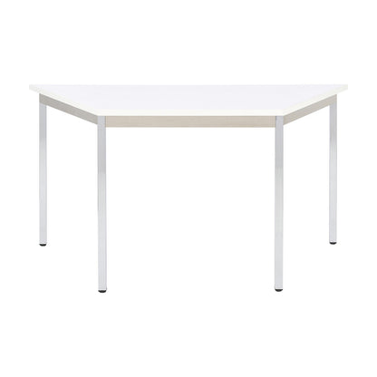 Multipurpose table, trapezoidal, HxWxD 740 x 1200 x 600 mm, white top, chrome plated frame.