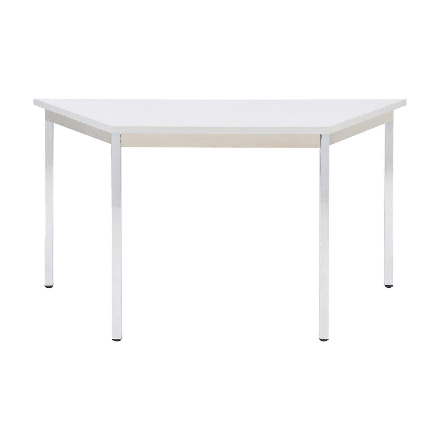 Multipurpose table, trapezoidal, HxWxD 740 x 1400 x 700 mm, light grey top, chrome plated frame.
