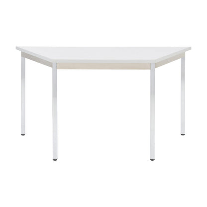 Multipurpose table, trapezoidal, HxWxD 740 x 1400 x 700 mm, light grey top, chrome plated frame.