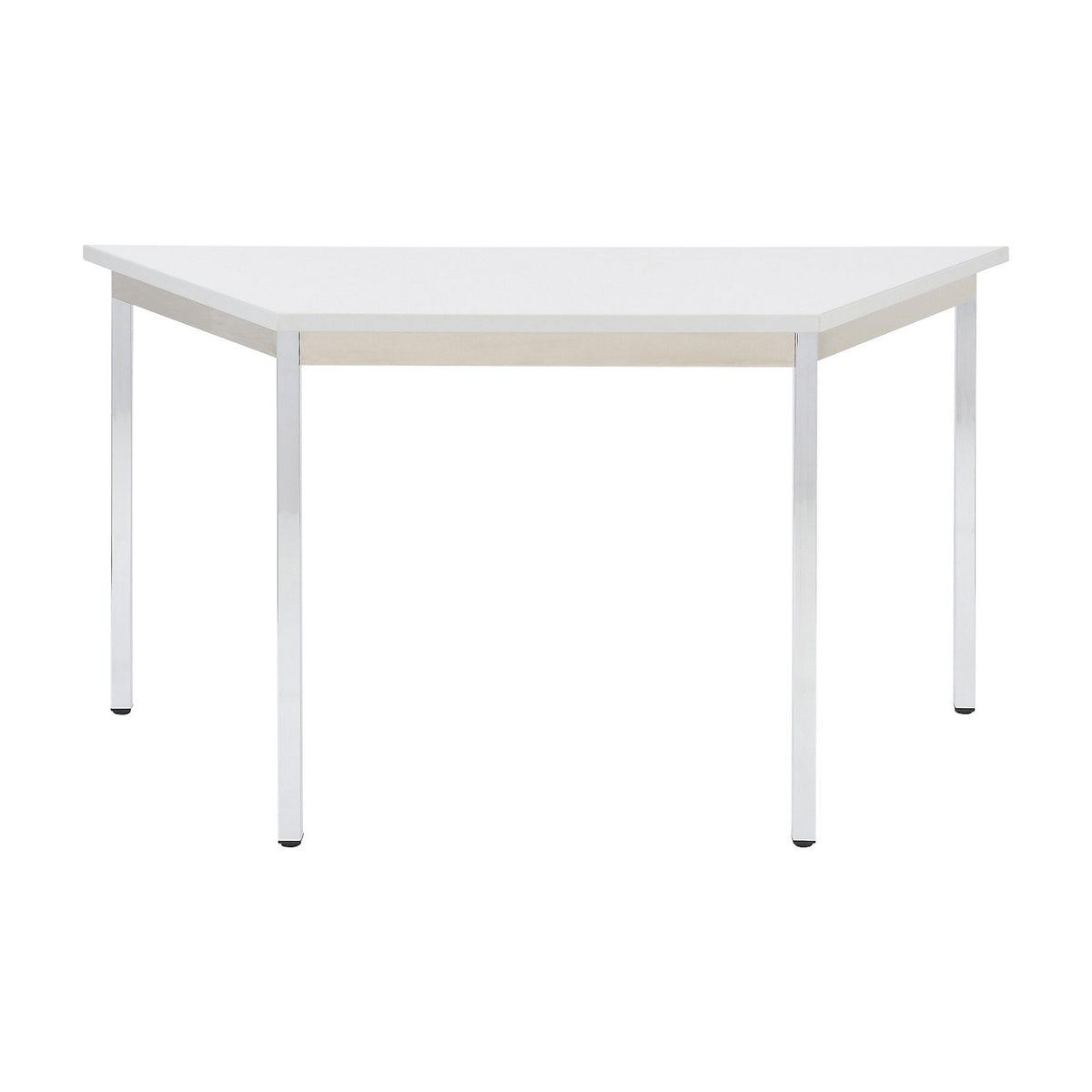 Multipurpose table, trapezoidal, HxWxD 740 x 1400 x 700 mm, light grey top, chrome plated frame.