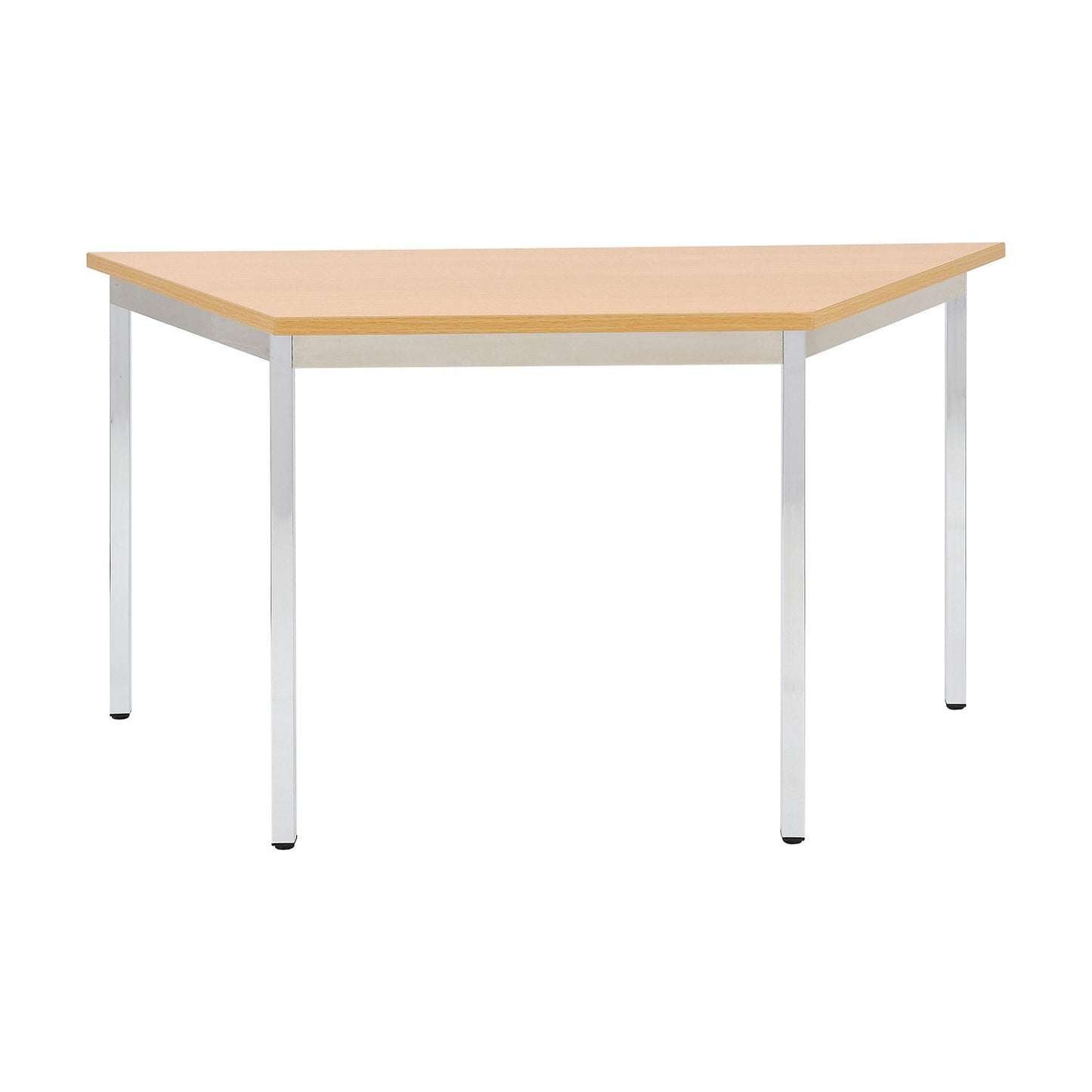 Multipurpose table, trapezoidal, HxWxD 740 x 1400 x 700 mm, beech finish top, chrome plated frame.