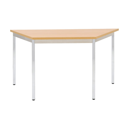 Multipurpose table, trapezoidal, HxWxD 740 x 1400 x 700 mm, beech finish top, chrome plated frame.