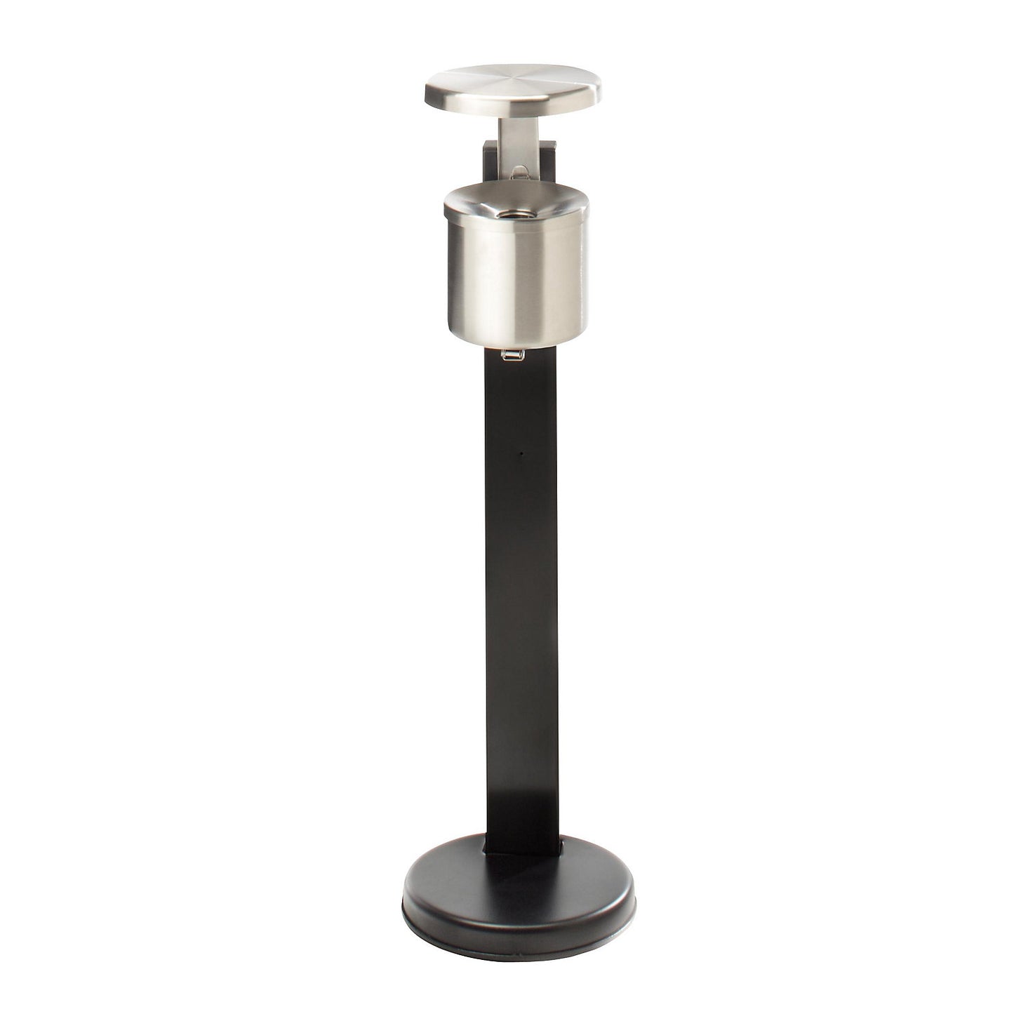 Safety pedestal ashtray with hood, capacity 2.25 l, stainless steel.