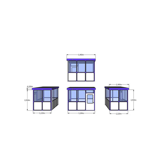 Multi-purpose building, panelling with rounded square pattern, for outdoor areas, LxW 3280 x 2220 mm.
