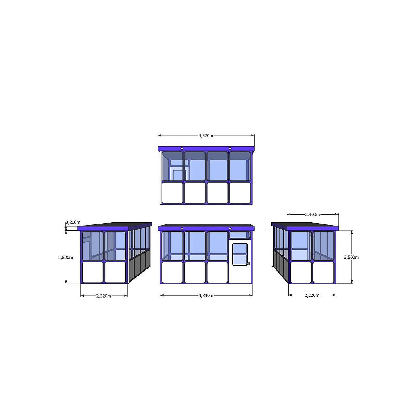 Multi-purpose building, panelling with rounded square pattern, for outdoor areas, LxW 4340 x 2220 mm.