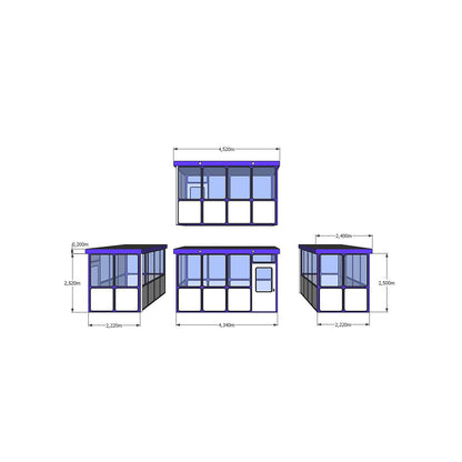 Multi-purpose building, panelling with rounded square pattern, for outdoor areas, LxW 4340 x 2220 mm.
