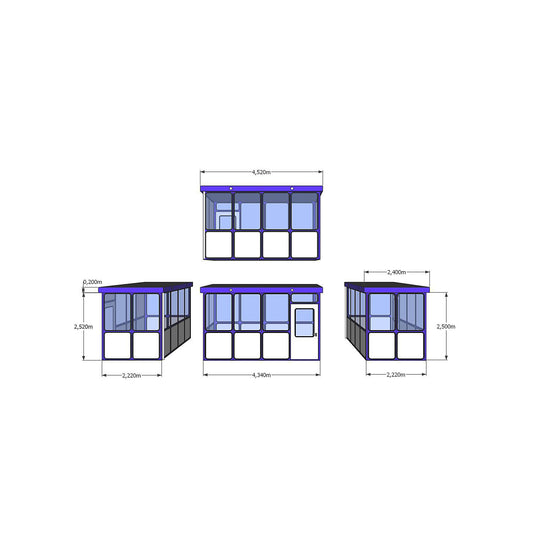 Multi-purpose building, panelling with rounded square pattern, for outdoor areas, LxW 4340 x 2220 mm.
