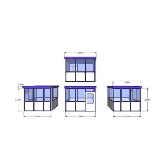 Multi-purpose building, panelling with rounded square pattern, for outdoor areas, LxW 3280 x 3000 mm.