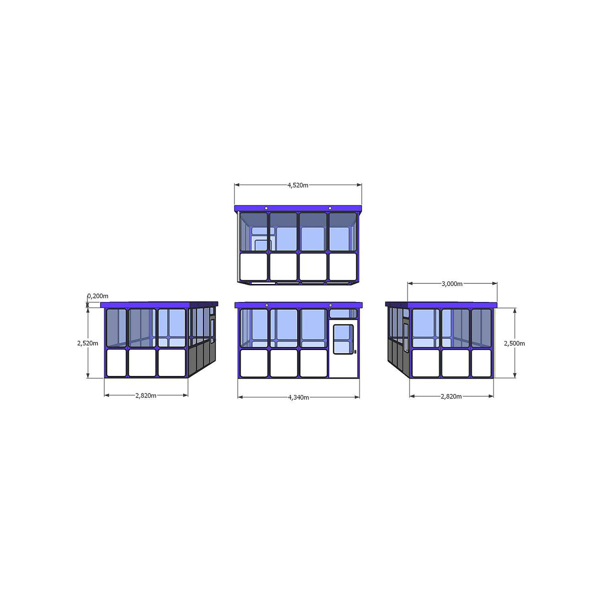 Multi-purpose building, panelling with rounded square pattern, for outdoor areas, LxW 4340 x 3000 mm.