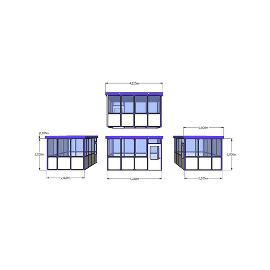 Multi-purpose building, panelling with rounded square pattern, for outdoor areas, LxW 4340 x 3000 mm.