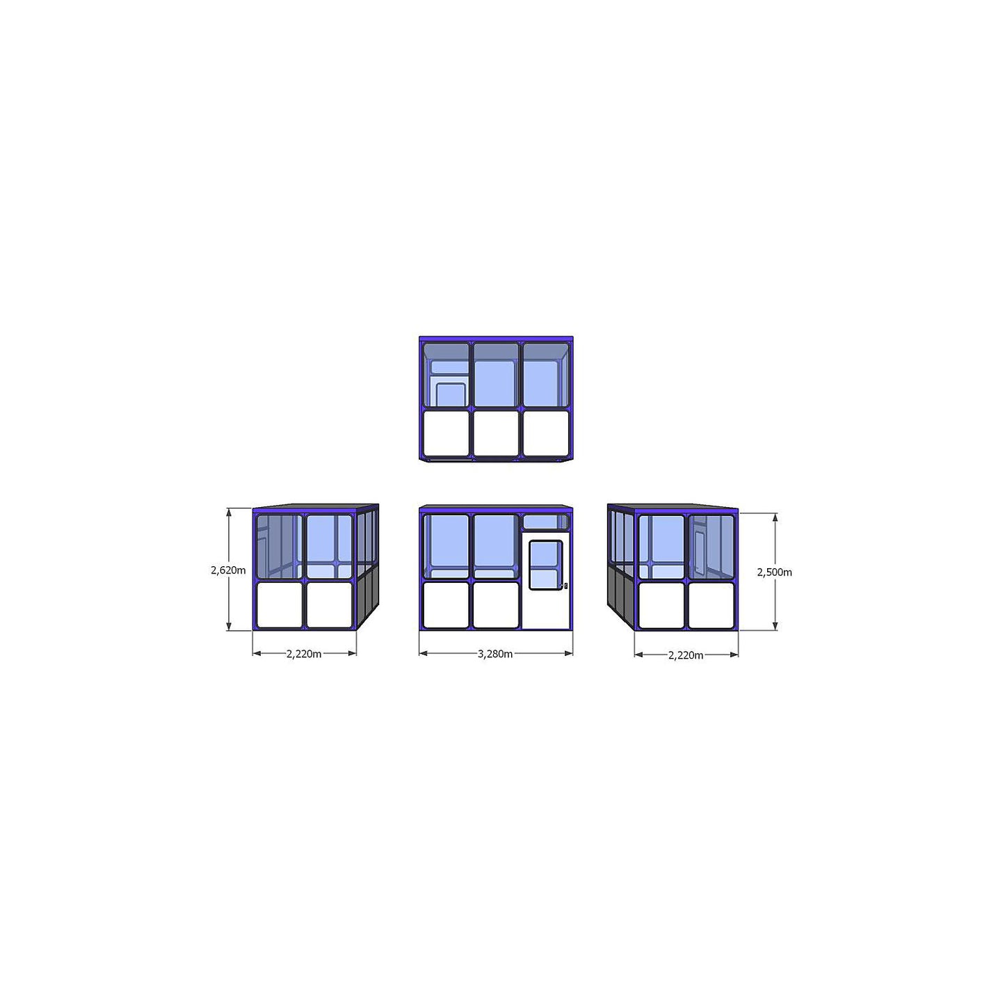 Multi-purpose building, panelling with rounded square pattern, for indoor areas, LxW 3280 x 2220 mm.