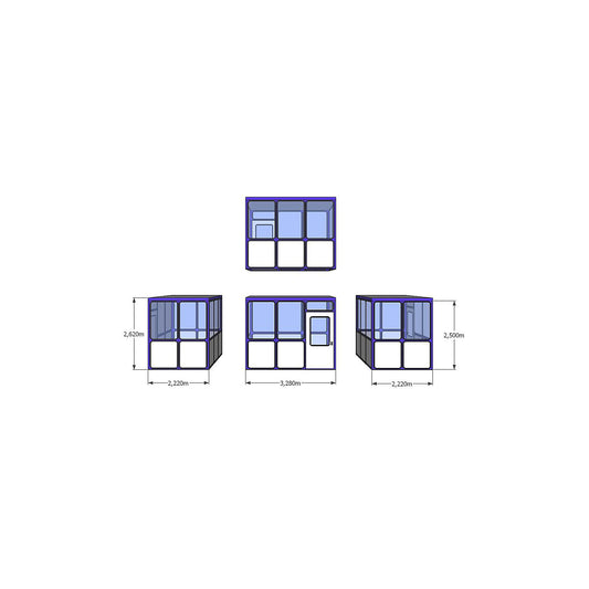 Multi-purpose building, panelling with rounded square pattern, for indoor areas, LxW 3280 x 2220 mm.