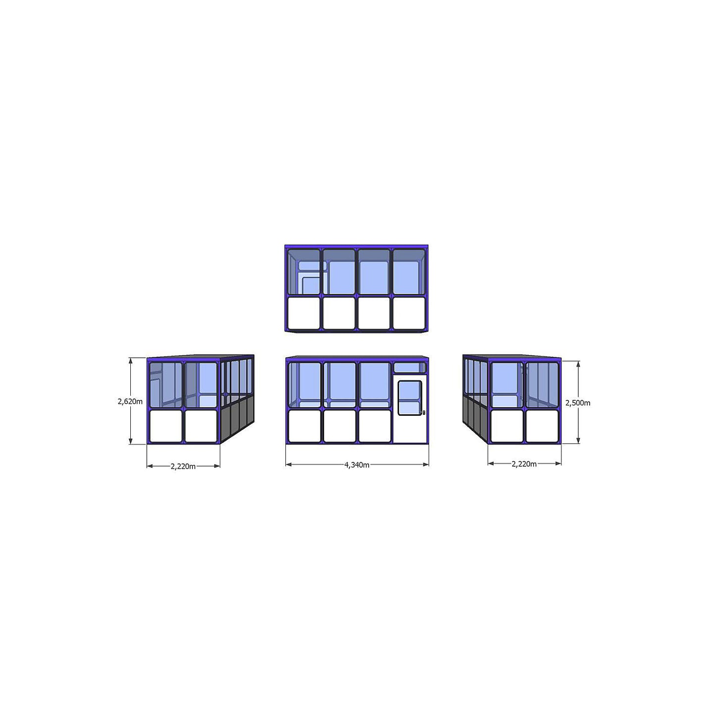 Multi-purpose building, panelling with rounded square pattern, for indoor areas, LxW 4340 x 2220 mm.