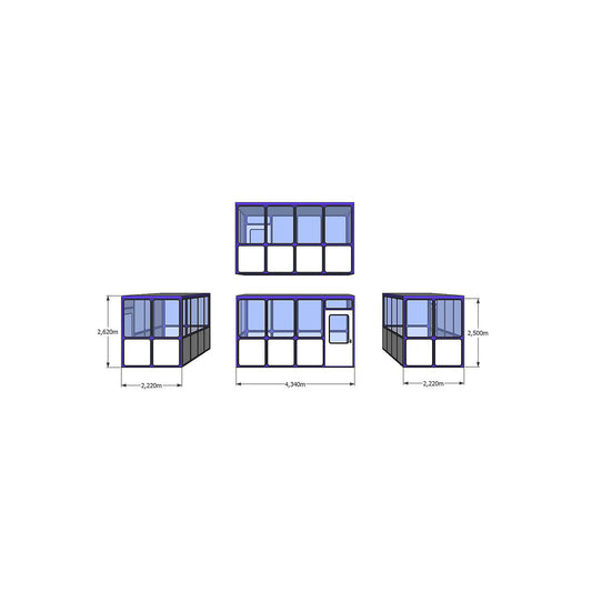 Multi-purpose building, panelling with rounded square pattern, for indoor areas, LxW 4340 x 2220 mm.