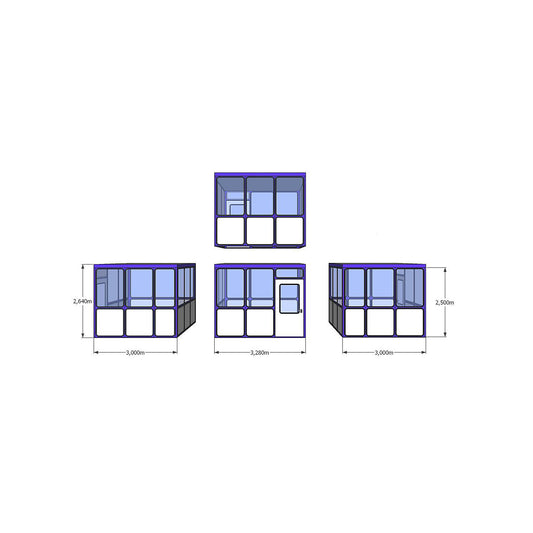 Multi-purpose building, panelling with rounded square pattern, for indoor areas, LxW 3280 x 3000 mm.