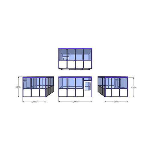 Multi-purpose building, panelling with rounded square pattern, for indoor areas, LxW 4340 x 3000 mm.