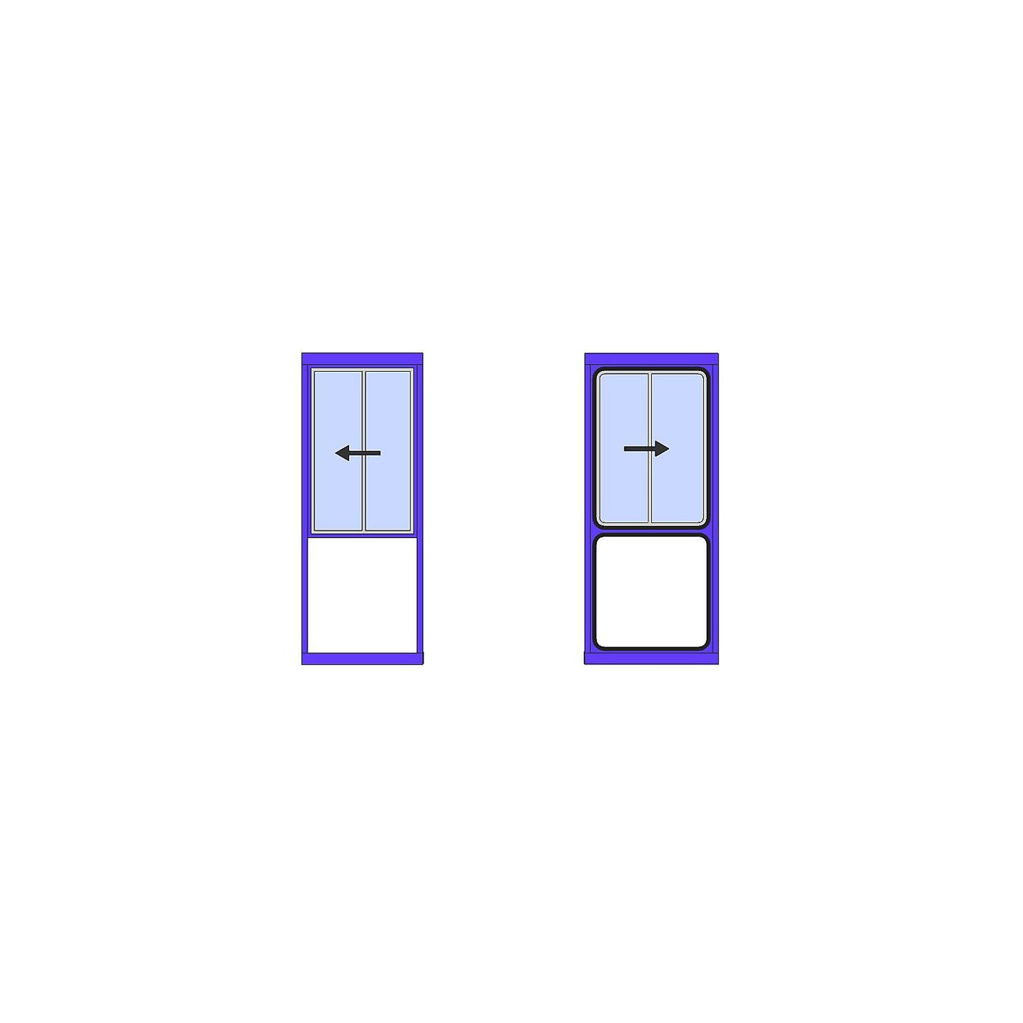Window for multi-purpose building, sliding window, on the side, HxW 1400 x 1000 mm.